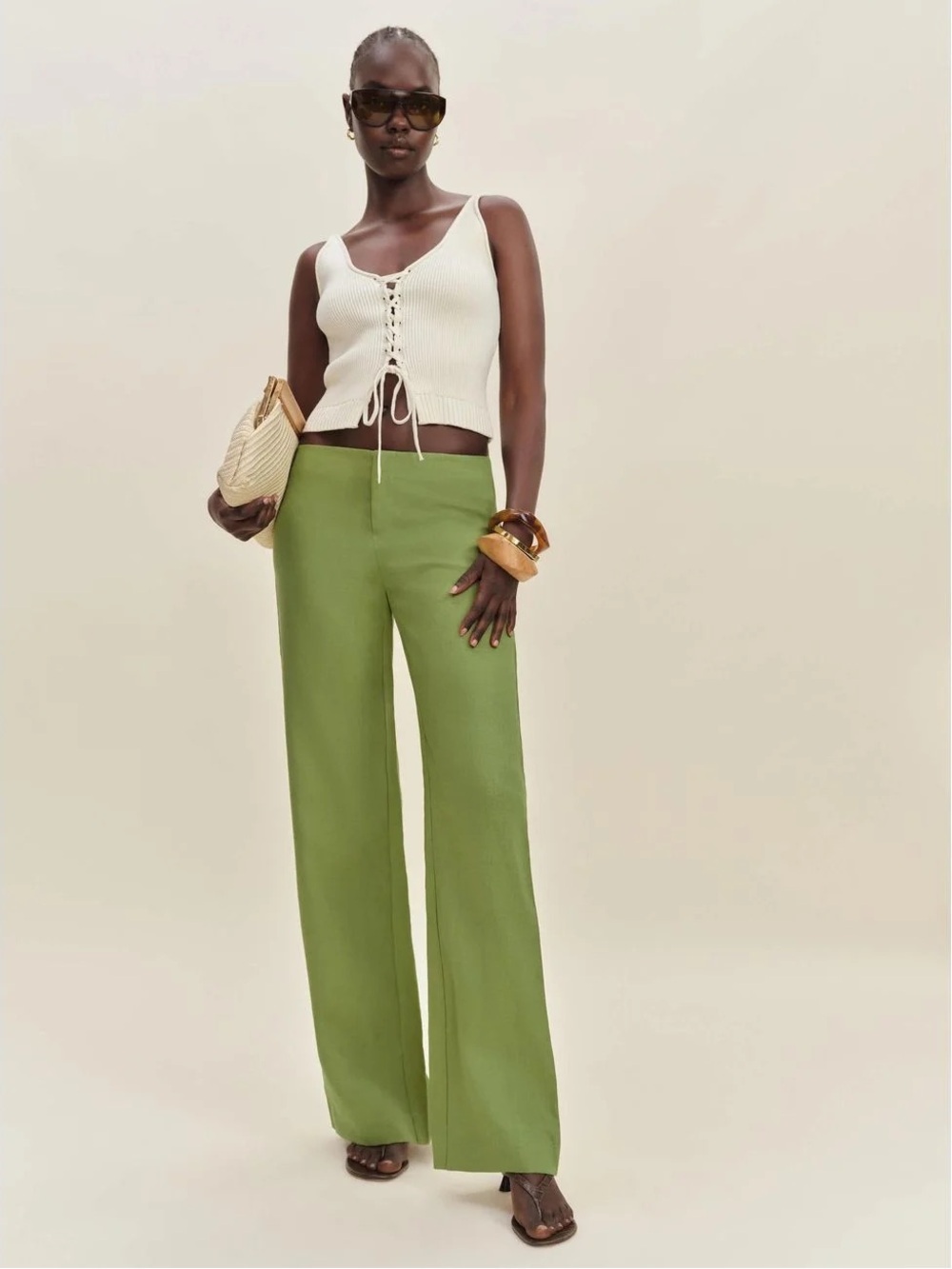 Reformation ida Low Waist Wide-Leg High-Waist Pants in Green Size 4 NWOT